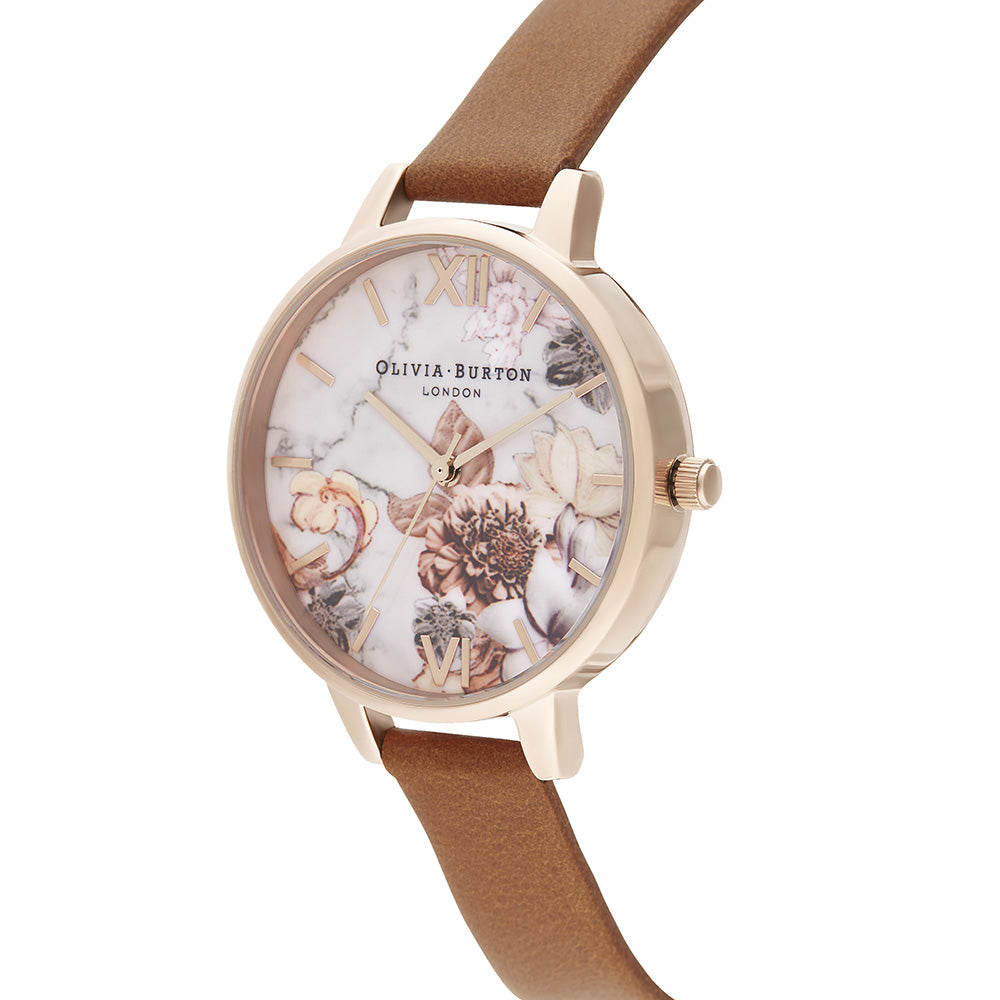 Olivia Burton Marble Florals Honey Tan Leather Women's Watch - OB16CS30