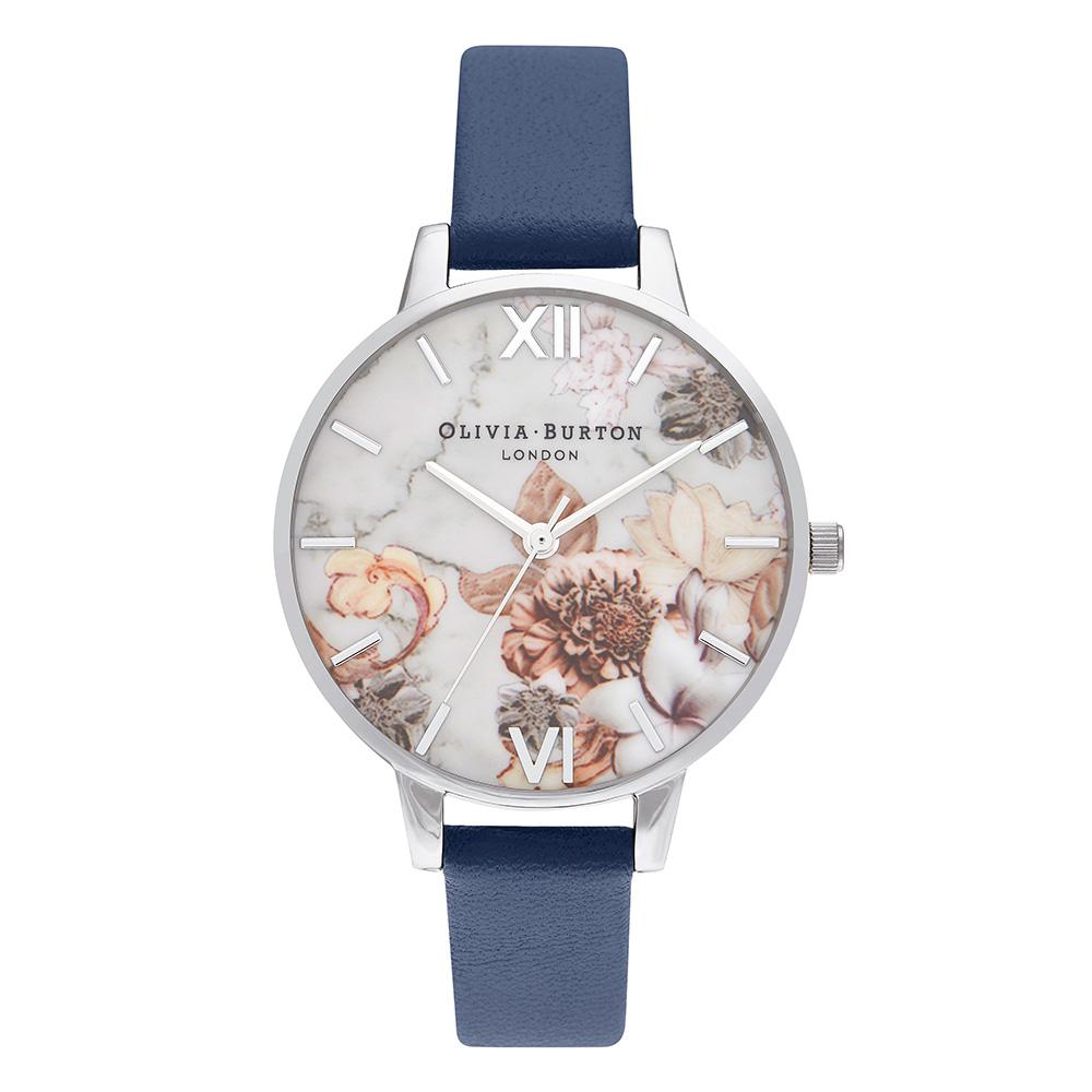 Olivia Burton Marble Florals Navy Leather Ladies Watch - OB16CS33