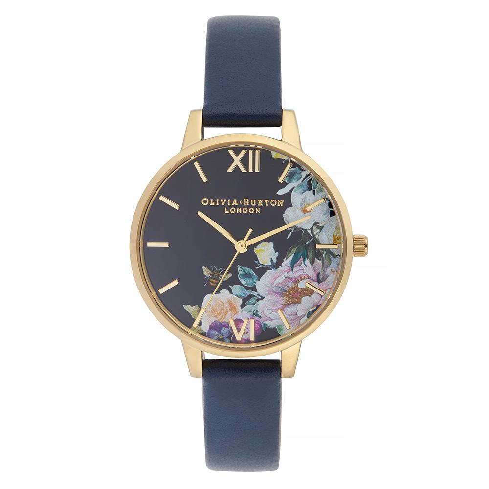 Olivia Burton Enchanted Garden Navy Leather Ladies Watch - OB16EG113