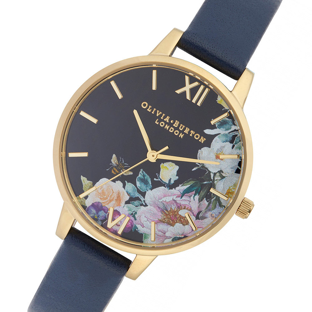 Olivia Burton Enchanted Garden Navy Leather Ladies Watch - OB16EG113