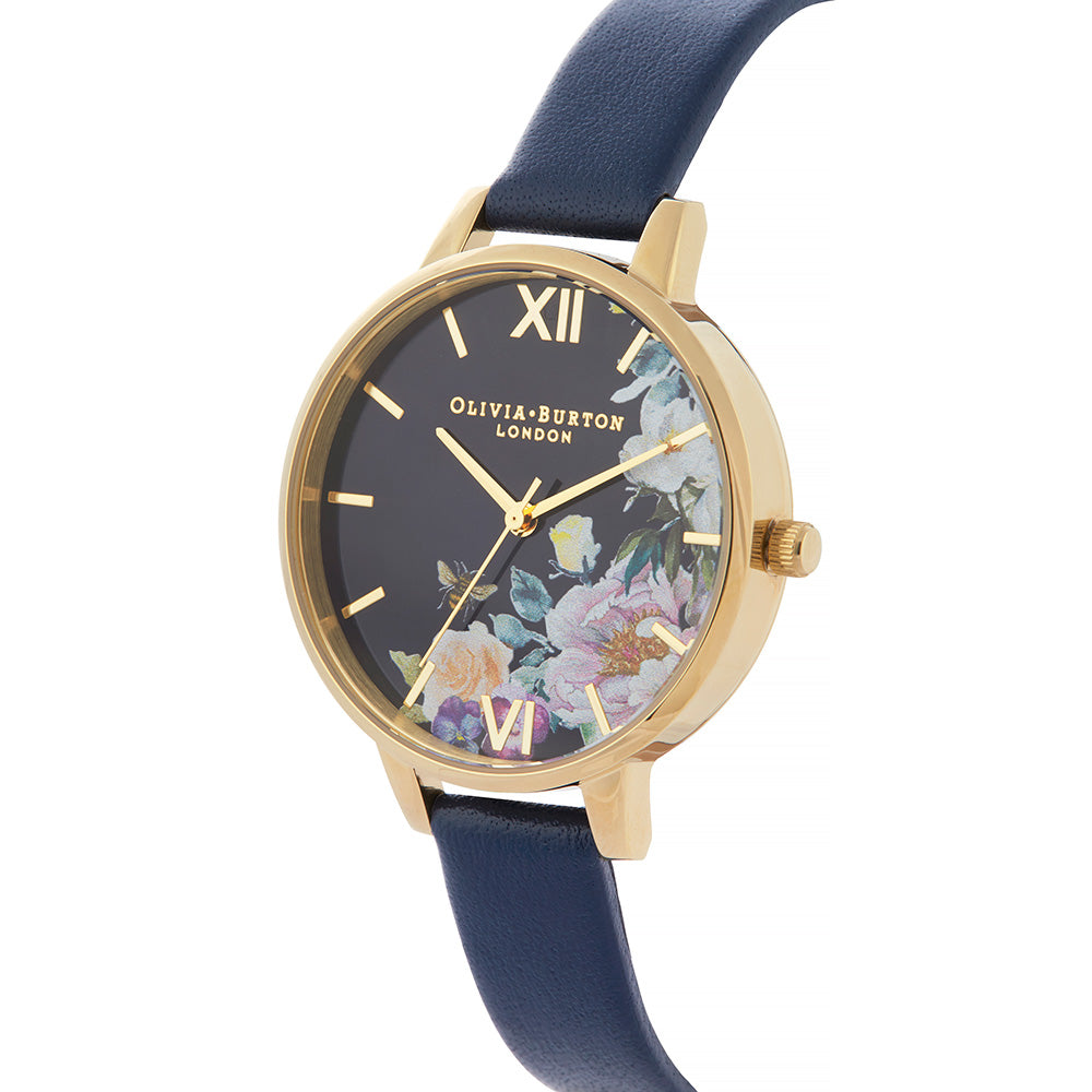 Olivia Burton Enchanted Garden Navy Leather Ladies Watch - OB16EG113
