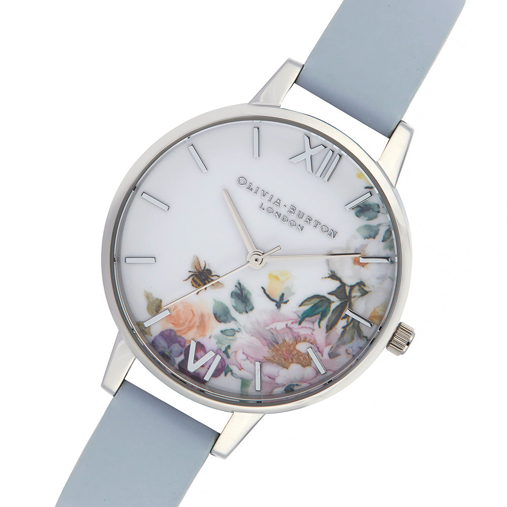 Olivia Burton Enchanted Garden Chalk Blue Leather Ladies Watch - OB16EG114