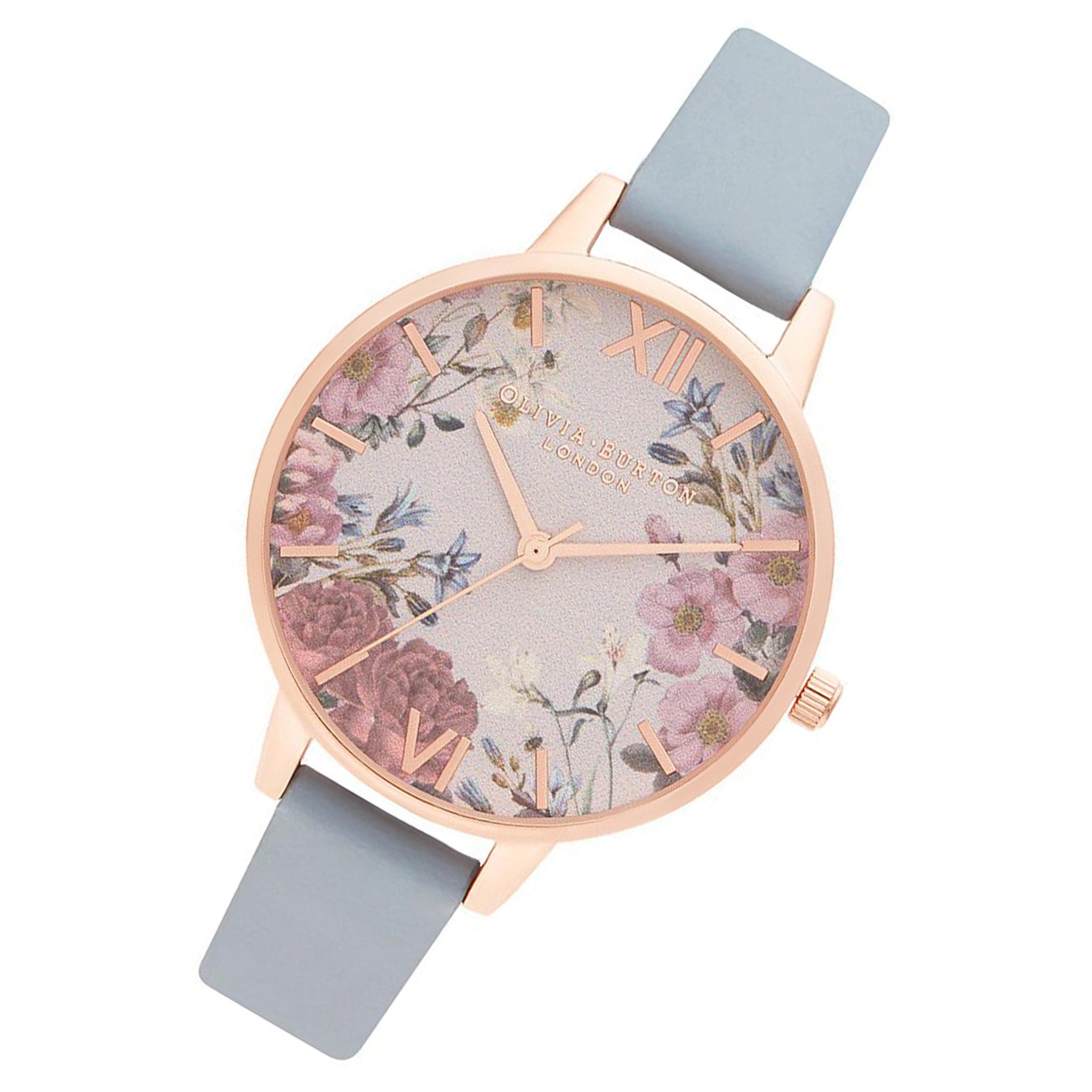 Olivia Burton British Blooms Chalk Blue Leather Floral Dial Women's Watch - OB16EG132