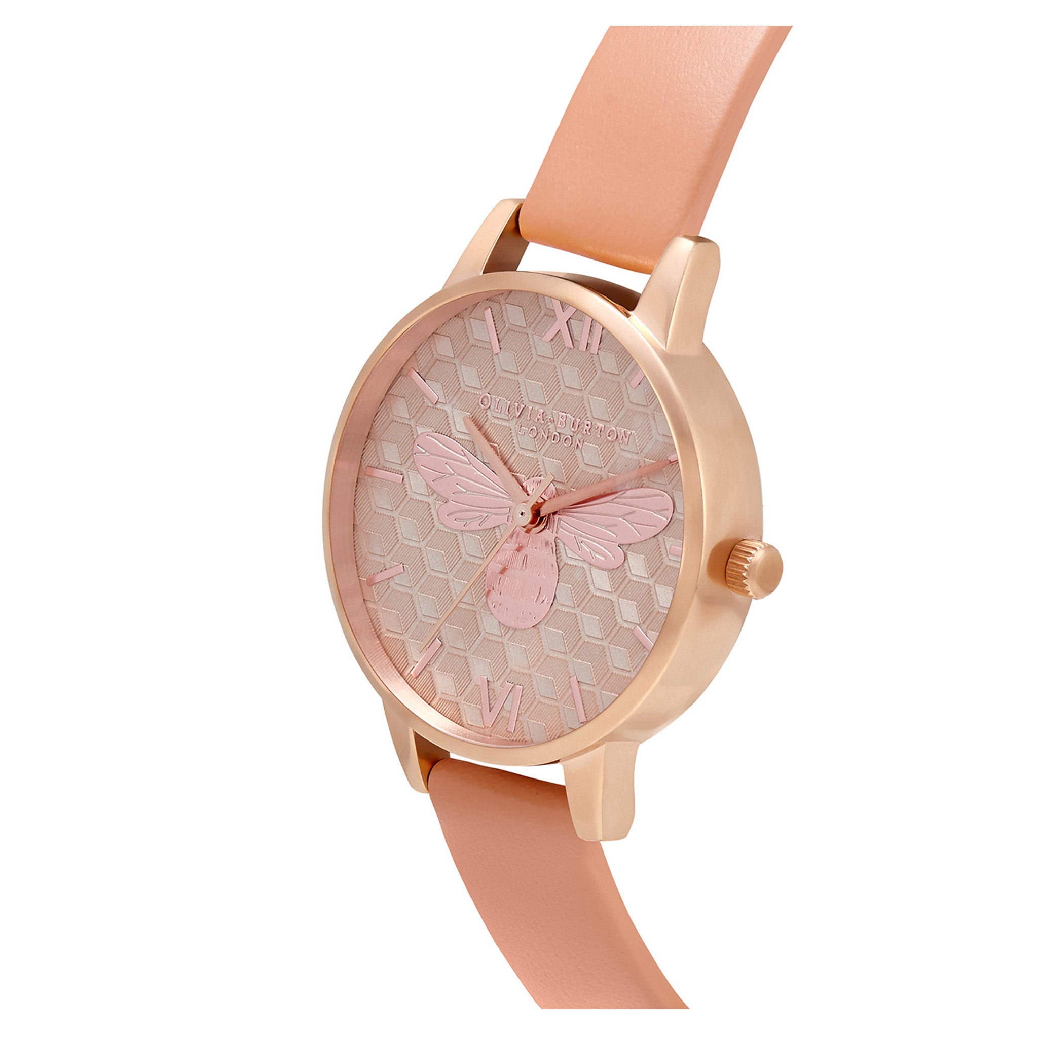 Olivia Burton Honey Bee Midi Dial Rose Gold & Coral Leather Band Women's Watch - OB16FB23