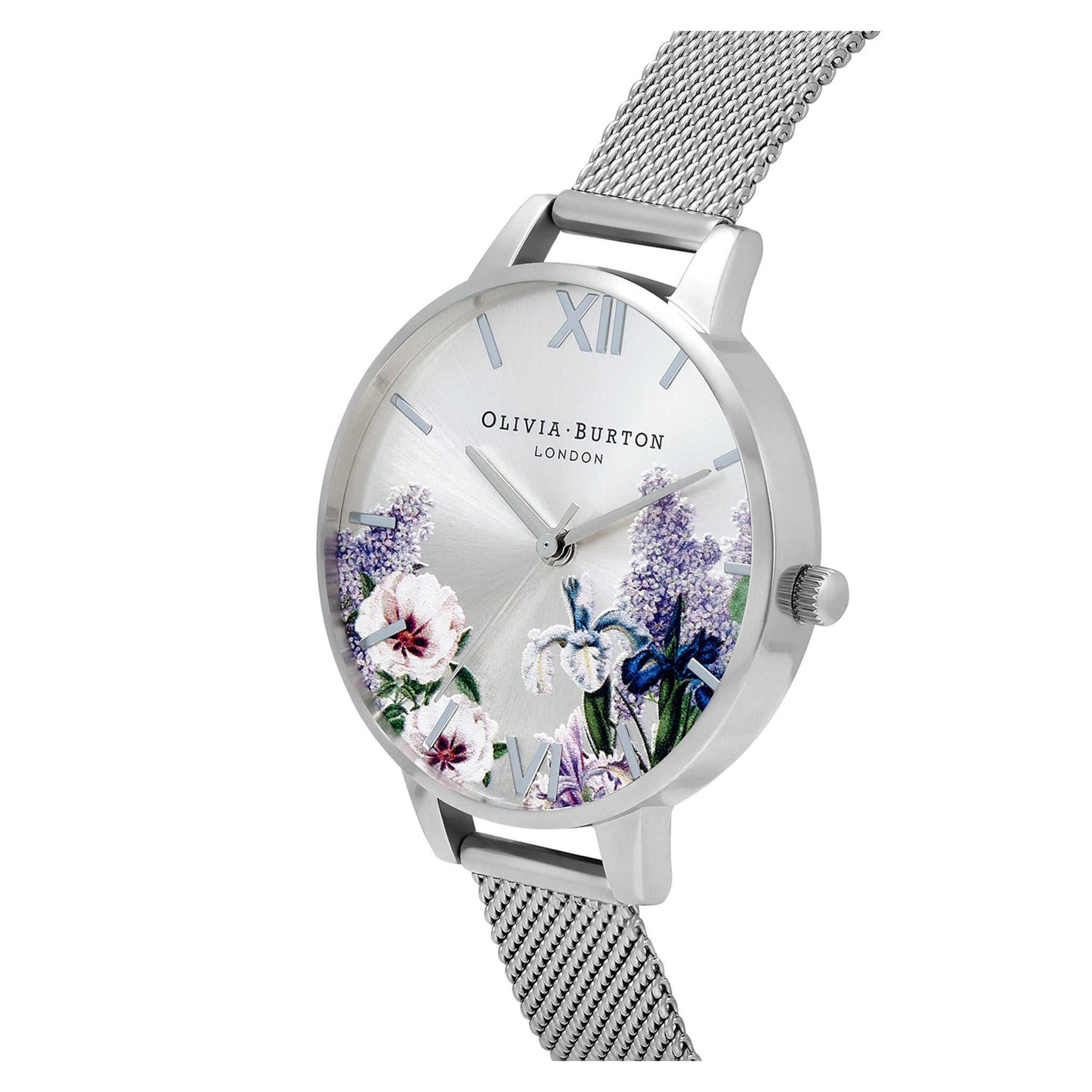 Olivia Burton Secret Garden Stainless Steel Mesh Silver Sunray & Floral Dial Women's Watch - OB16FS107
