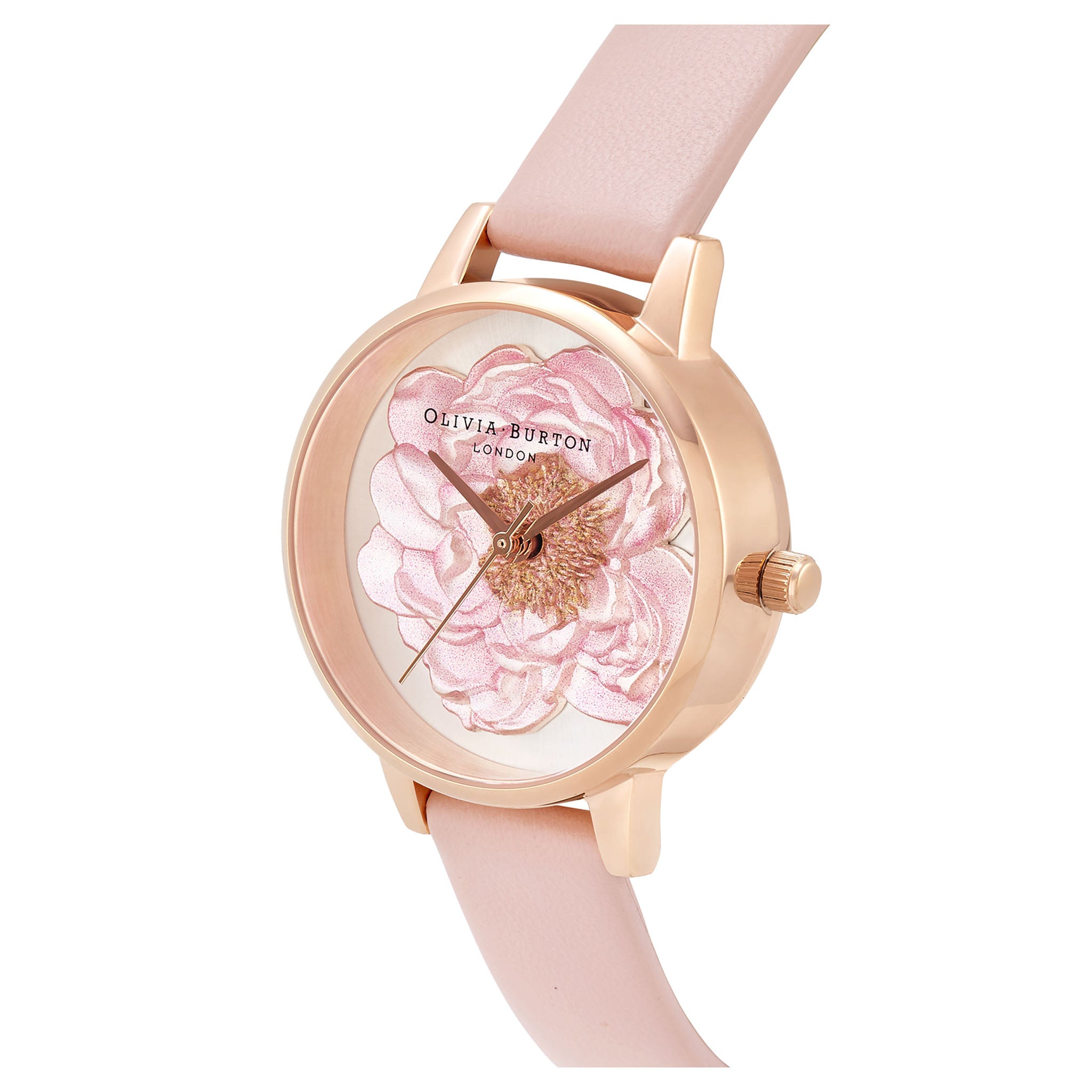 Olivia Burton Dusty Pink Leather Silver White Sunray & 3D Blossom Dial Women's Watch - OB16FS111