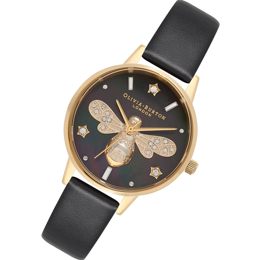 Olivia Burton Sparkle Bee Black & Gold Women's Watch - OB16GB08