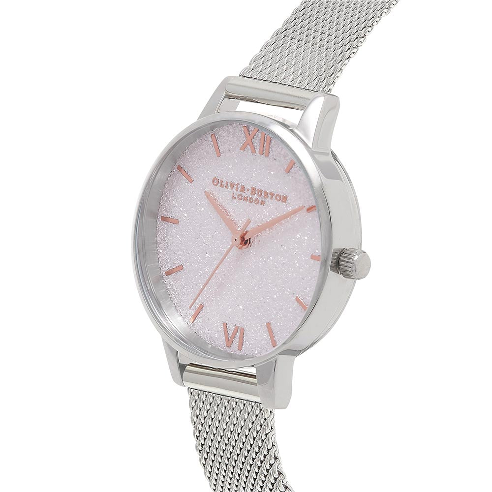 Olivia Burton Midi Silver Mesh White Glitter Dial Women's Watch - OB16GD47
