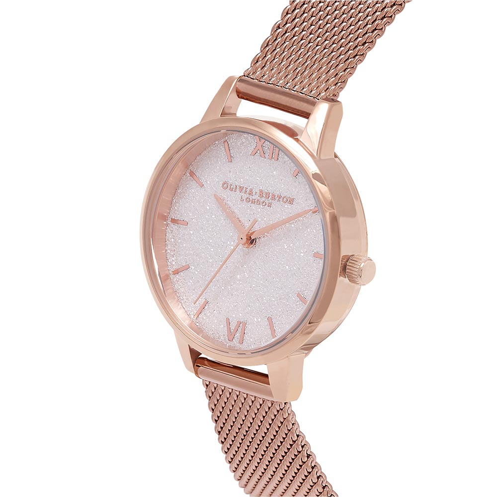 Olivia Burton Midi Rose Gold Mesh White Glitter Dial Women's Watch - OB16GD81