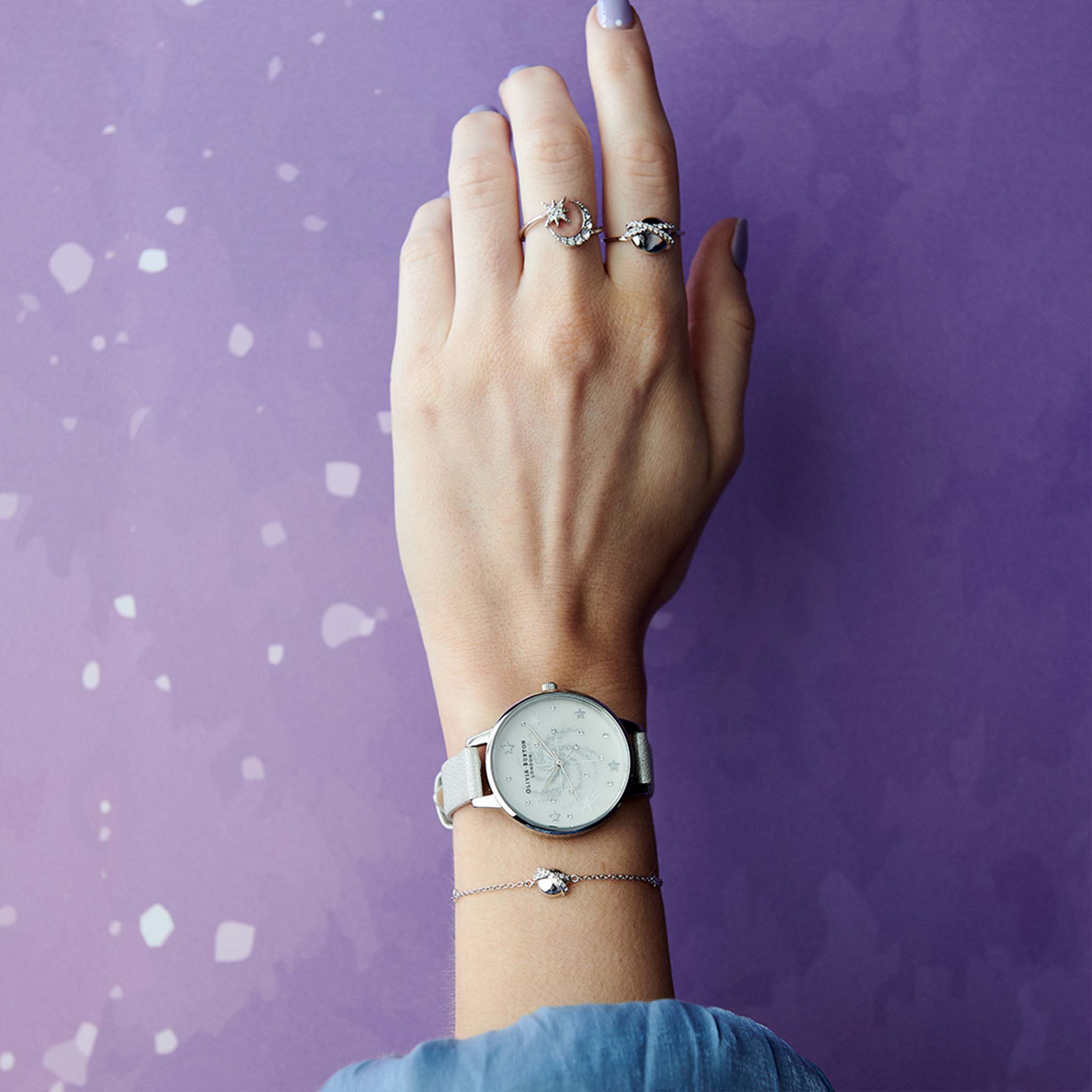 Olivia Burton Celestial Demi Dial Silver Shimmer Pearl Women's Watch - OB16GD84