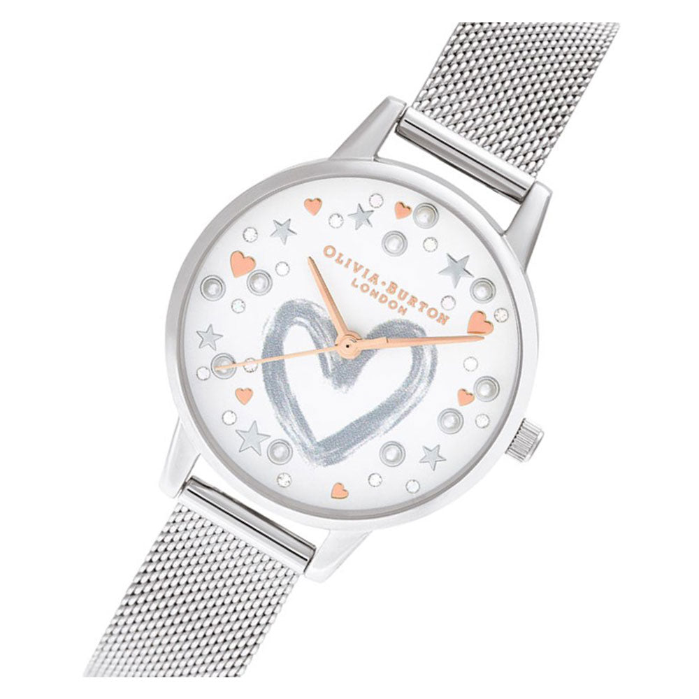 Olivia Burton You Have My Heart Rose Gold & Silver Mesh Ladies Watch - OB16LH12