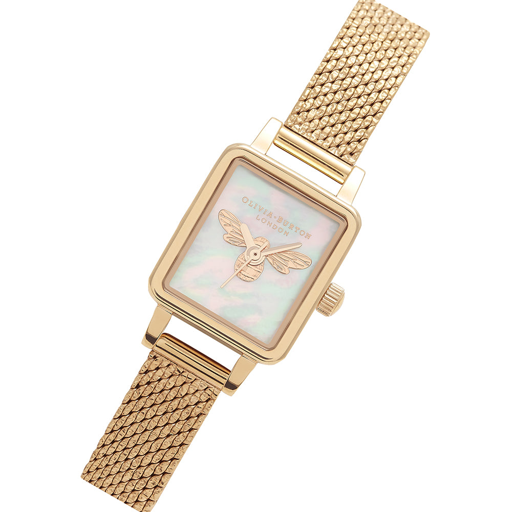 Olivia Burton White Mother Of Pearl & Bee Mesh Women's Watch - OB16MC66