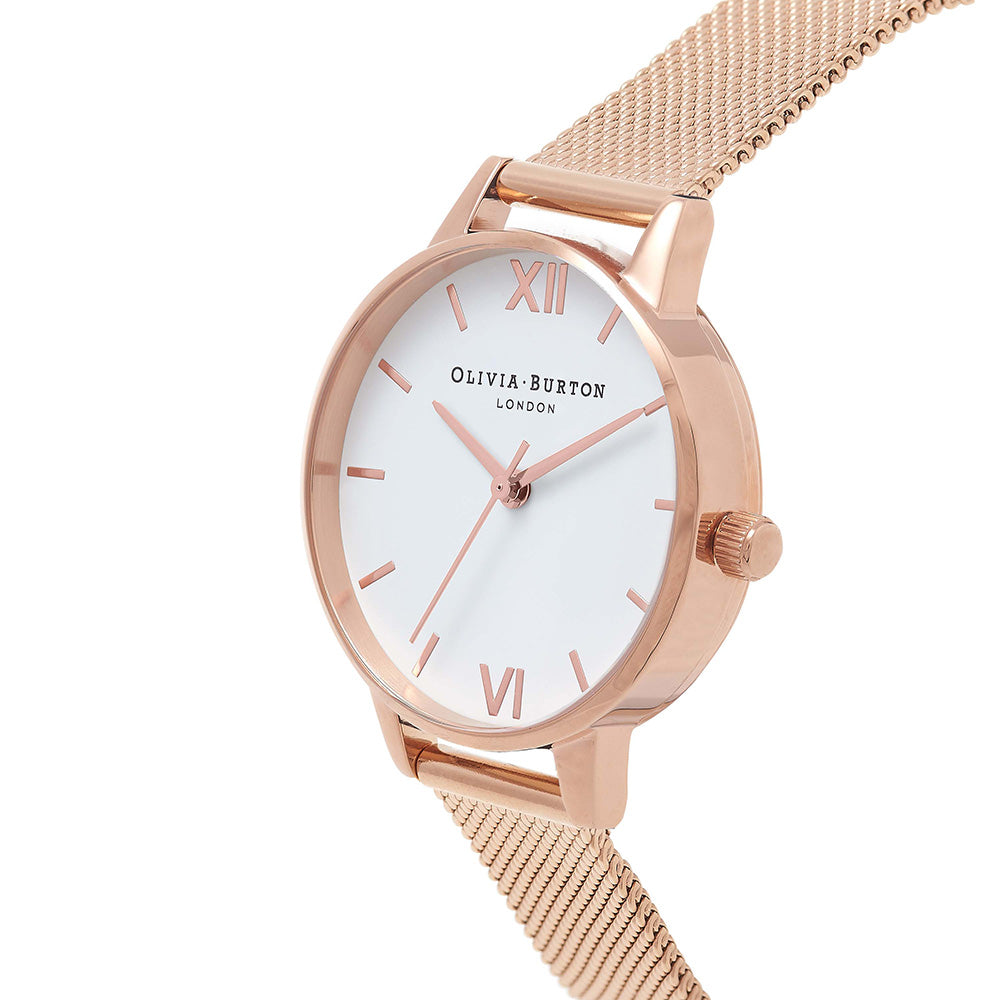 Olivia Burton Rose Gold Mesh White Dial Women's Watch - OB16MDW01