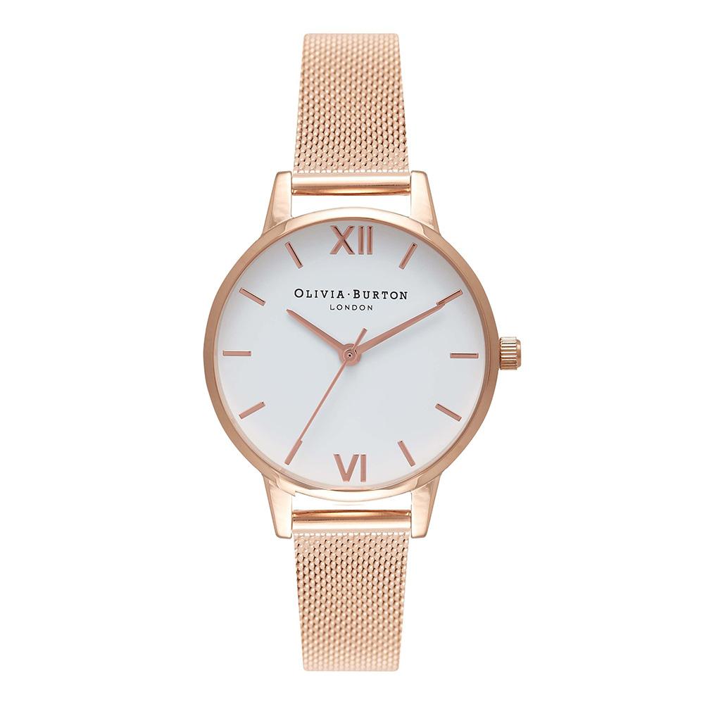 Olivia Burton White Dial Rose Gold Mesh Ladies Watch - OB16MDW01