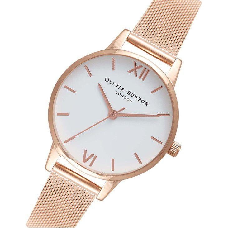 Olivia Burton Rose Gold Mesh White Dial Women's Watch - OB16MDW01