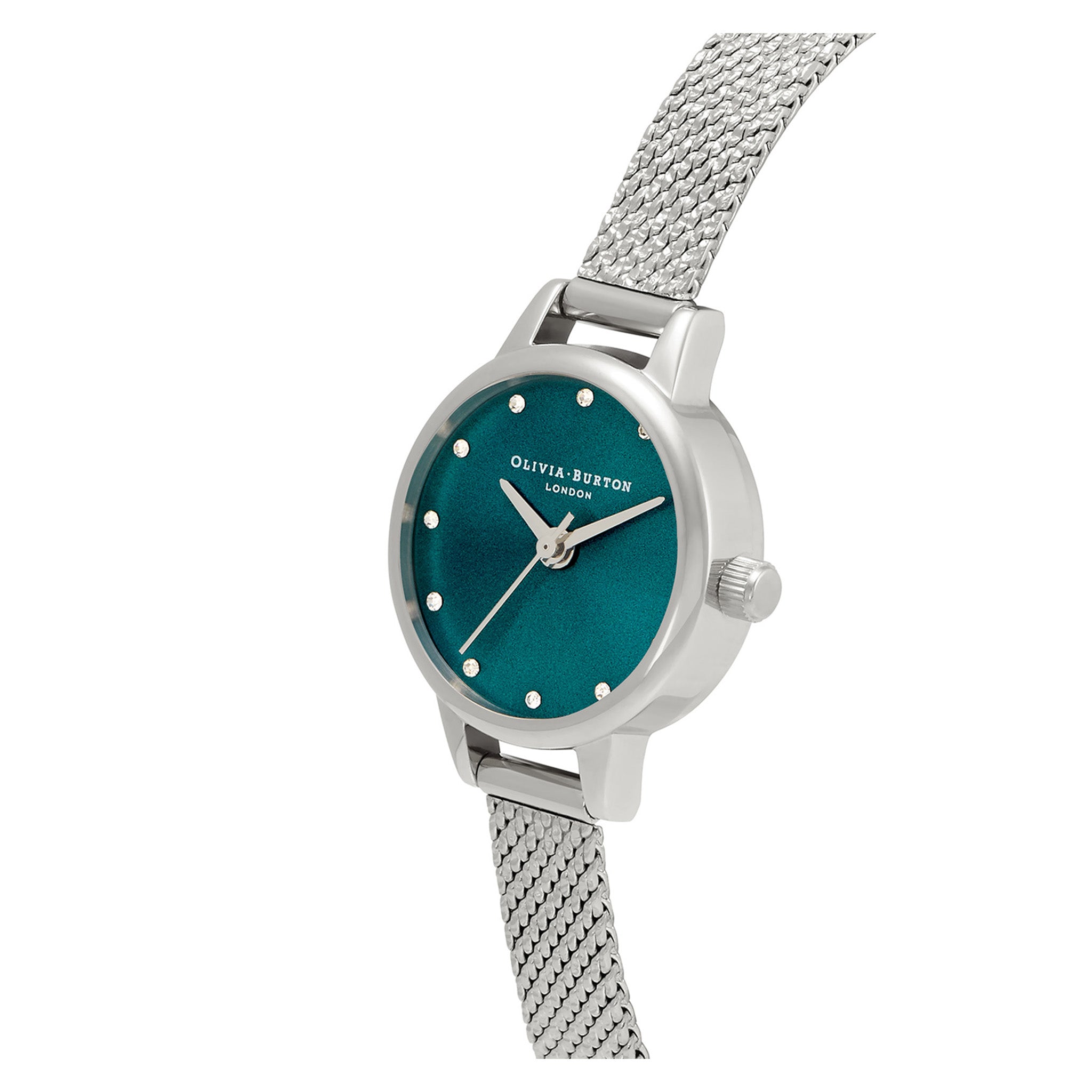 Olivia Burton Classic Mini Silver Mesh Teal Dial Women's Watch - OB16MN13