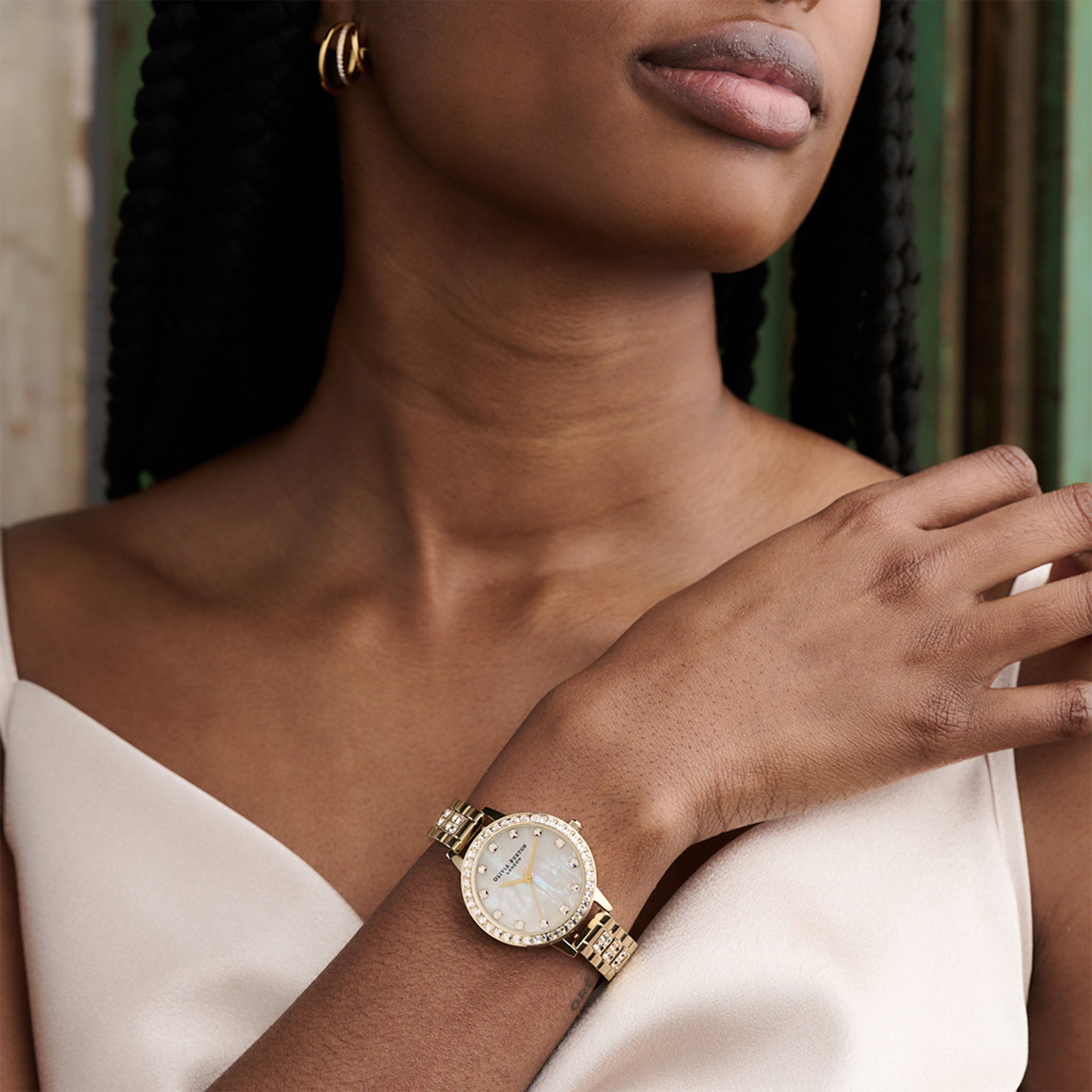 Olivia Burton Treasure Gold Steel Nude Mother Of Pearl & Stone Dial Women's Watch - OB16MOP33