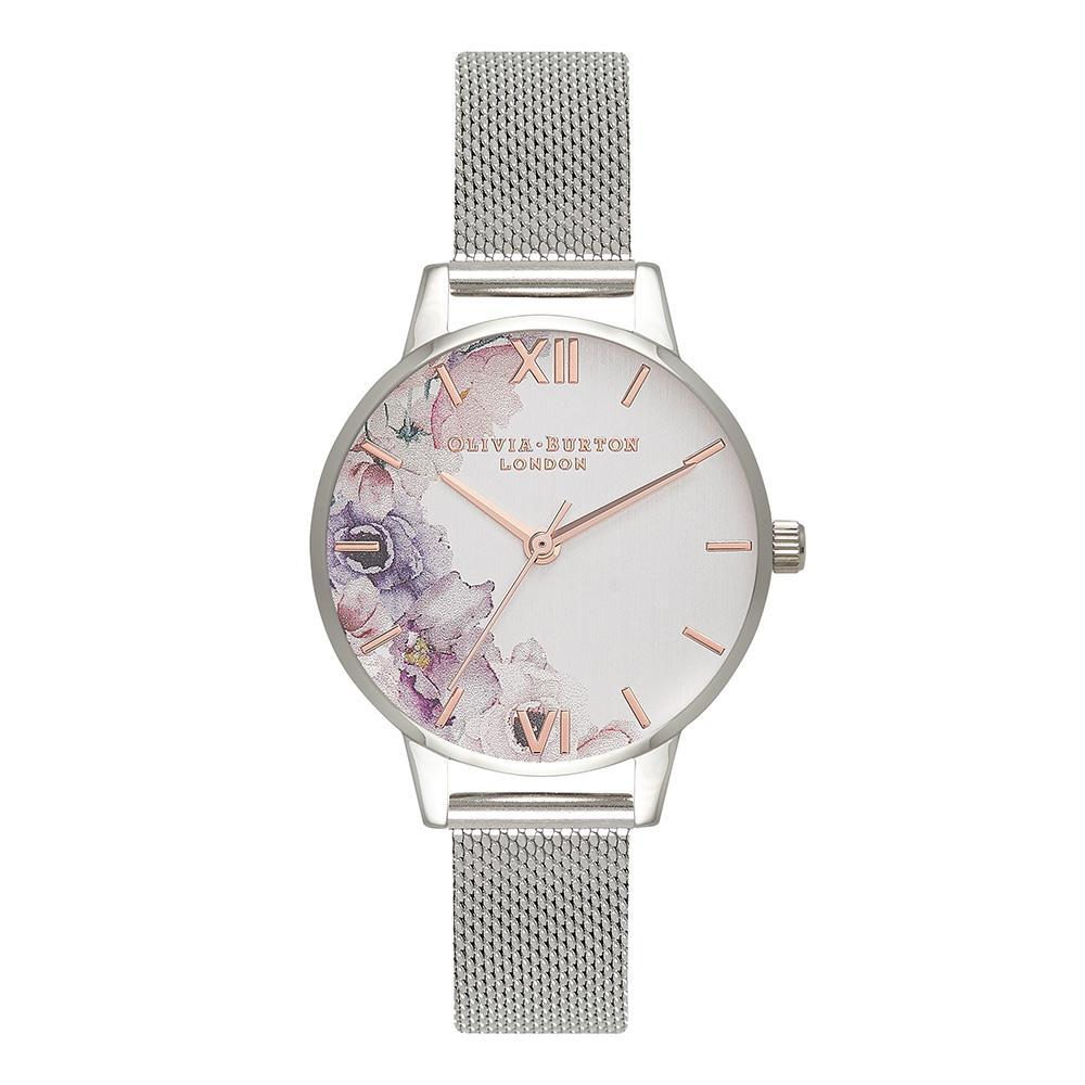Olivia Burton Watercolour Florals Silver Mesh Ladies Watch  display picture 1