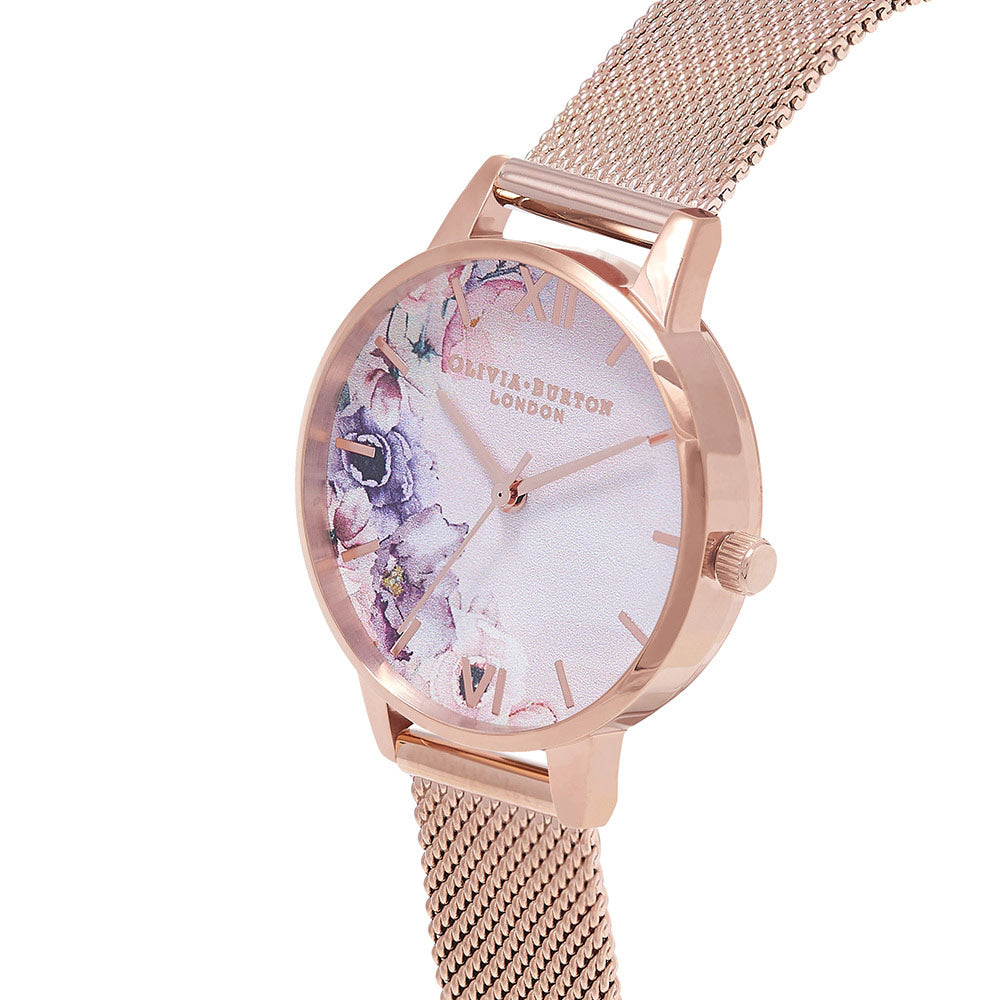 Olivia Burton Watercolour Florals Rose Gold Mesh Ladies Watch - OB16PP39
