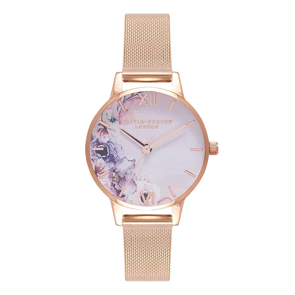 Olivia Burton Watercolour Florals Rose Gold Mesh Ladies Watch - OB16PP39