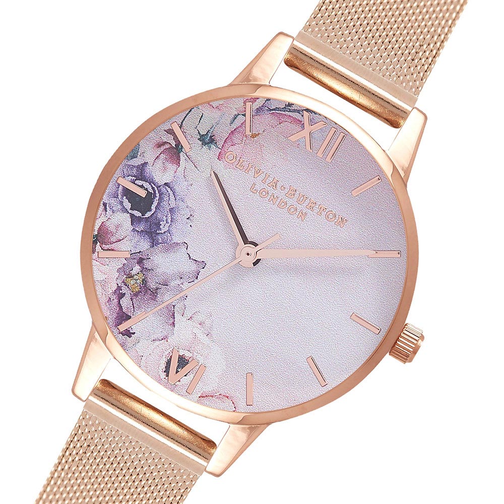 Olivia Burton Watercolour Florals Rose Gold Mesh Ladies Watch - OB16PP39