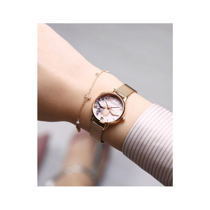 Olivia Burton Watercolour Florals Rose Gold Mesh Ladies Watch - OB16PP40