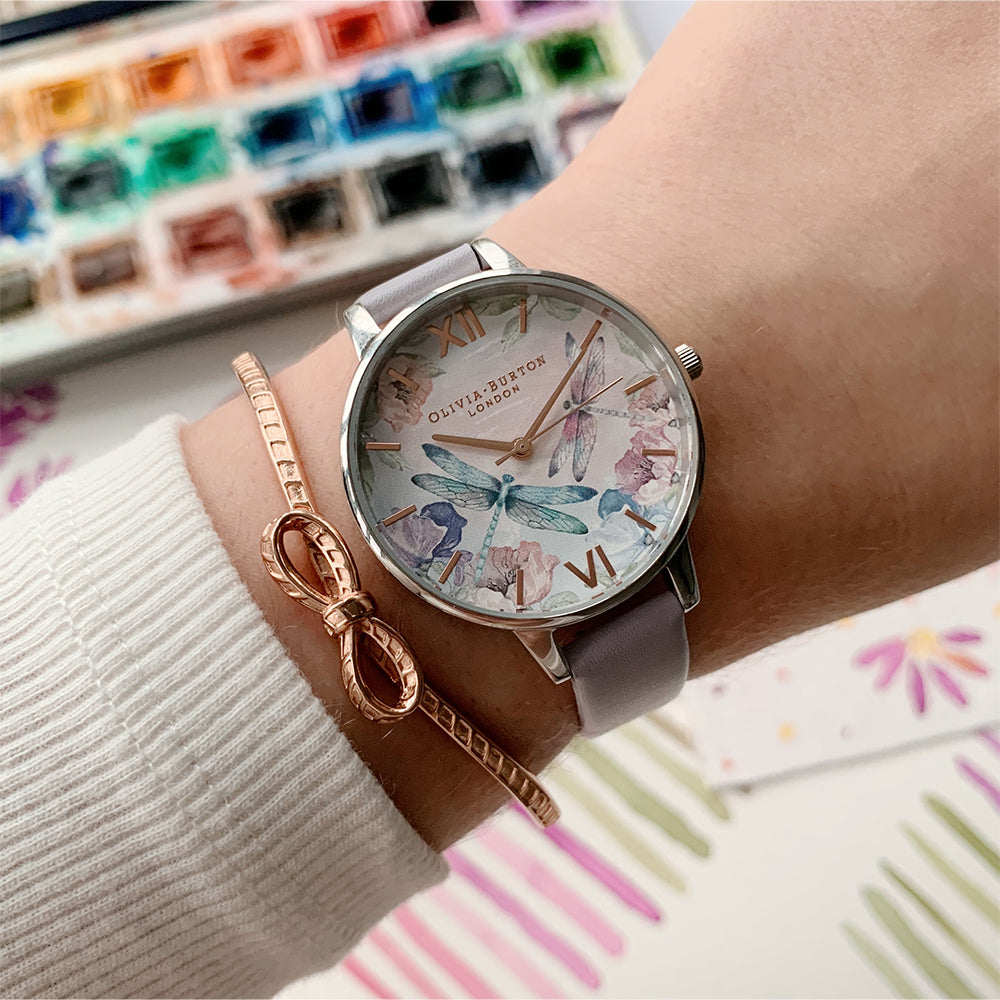 Olivia Burton Dragonfly Thin Case Silver & Parma Violet Women's Watch - OB16PP78