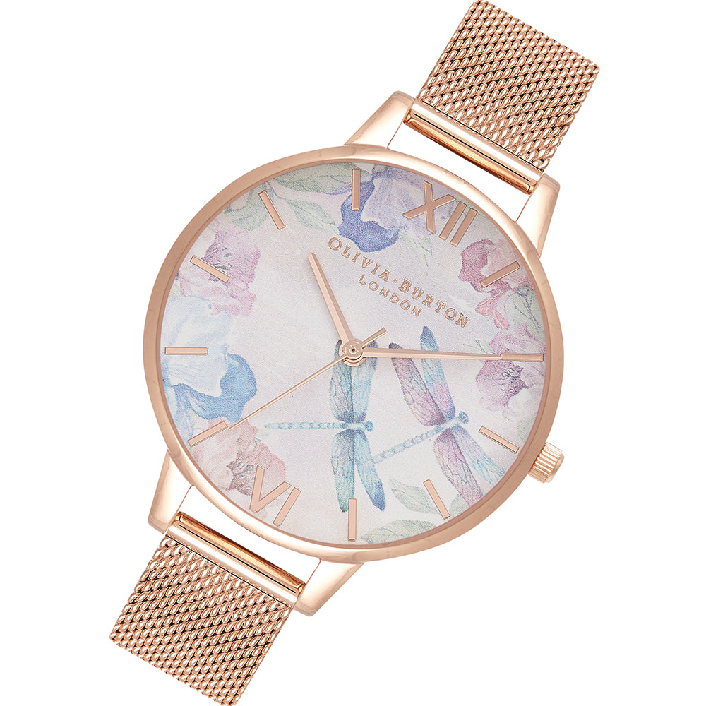 Olivia Burton Dragonfly Thin Case Rose Gold Mesh Women's Watch - OB16PP83