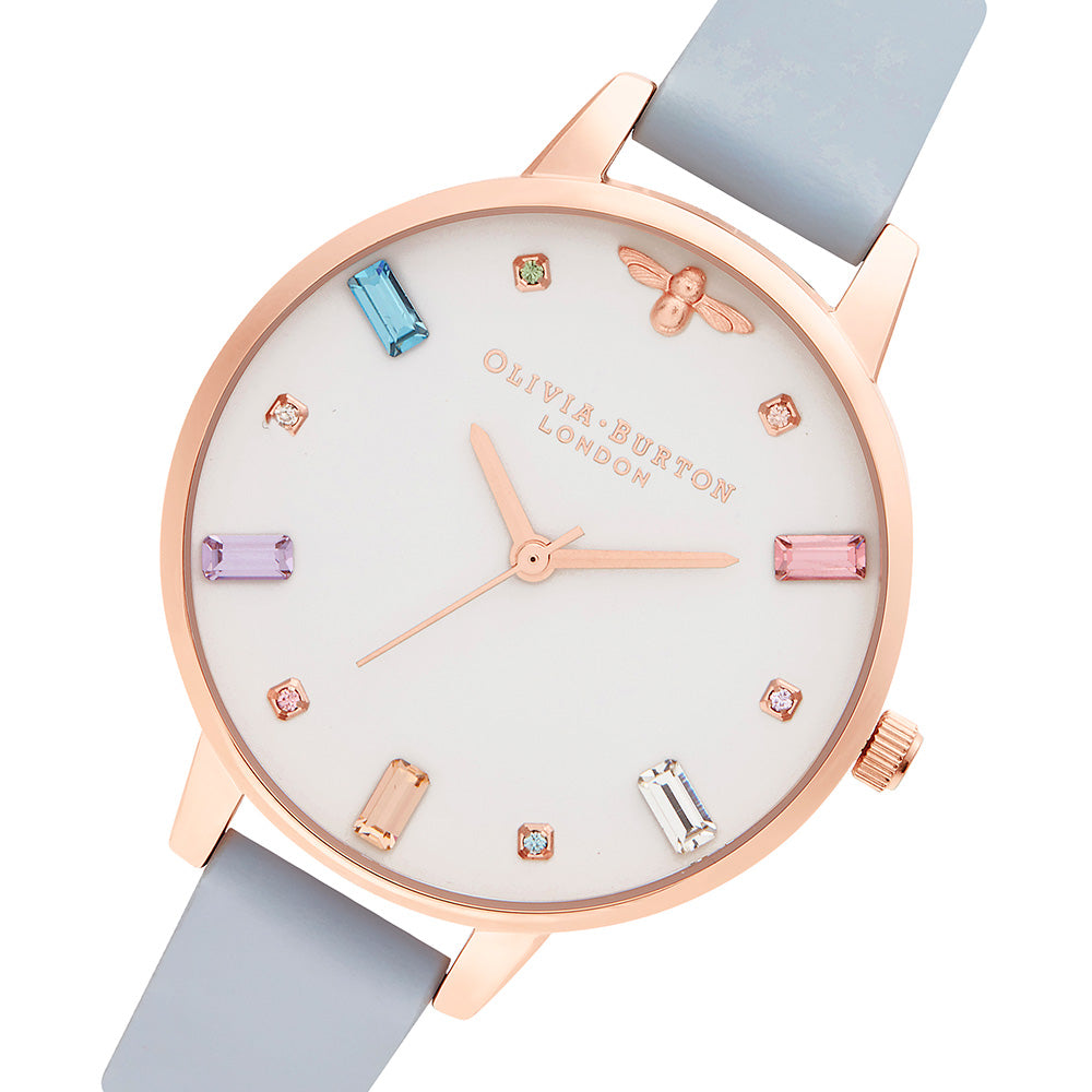Olivia Burton Rainbow Bee Chalk Blue Leather Ladies Watch - OB16RB12