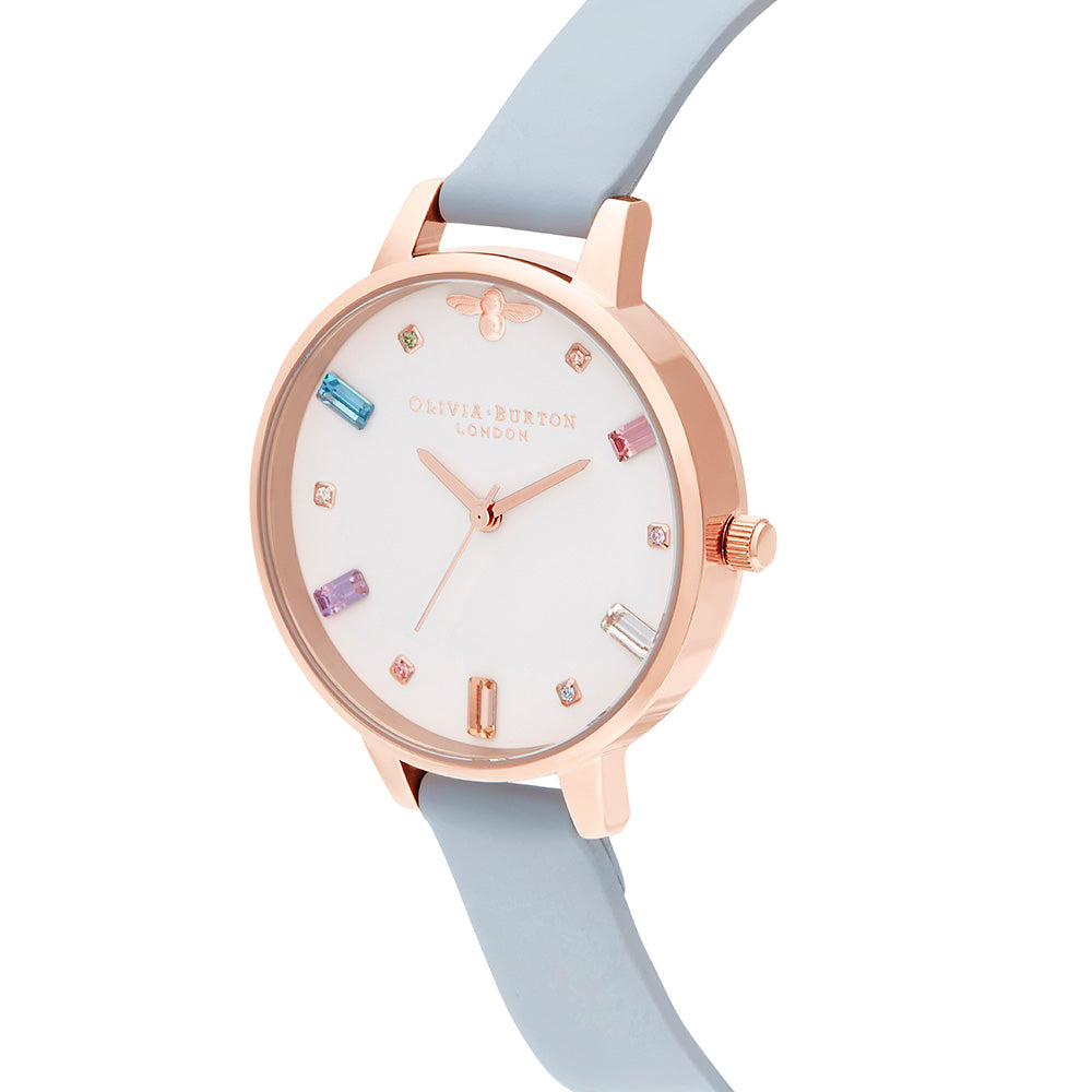Olivia Burton Rainbow Bee Chalk Blue Leather Ladies Watch - OB16RB12