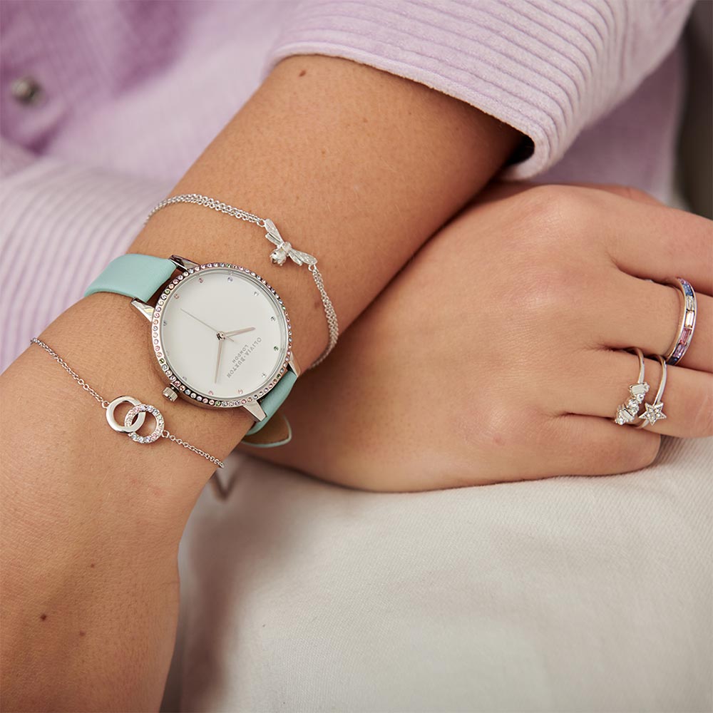 Olivia Burton Rainbow Bezel, Turquoise & Silver Ladies Watch - OB16RB19