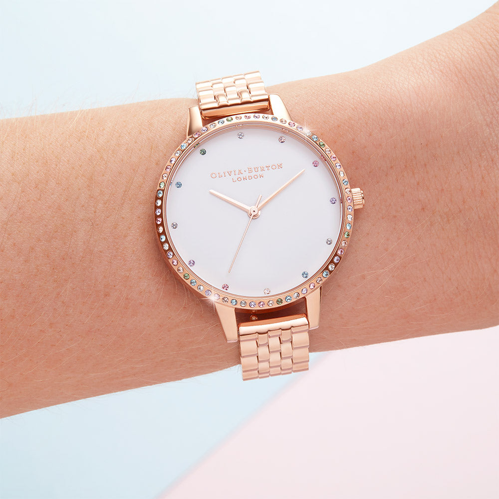 Olivia Burton Rainbow Bezel & Rose Gold Bracelet Ladies Watch - OB16RB21