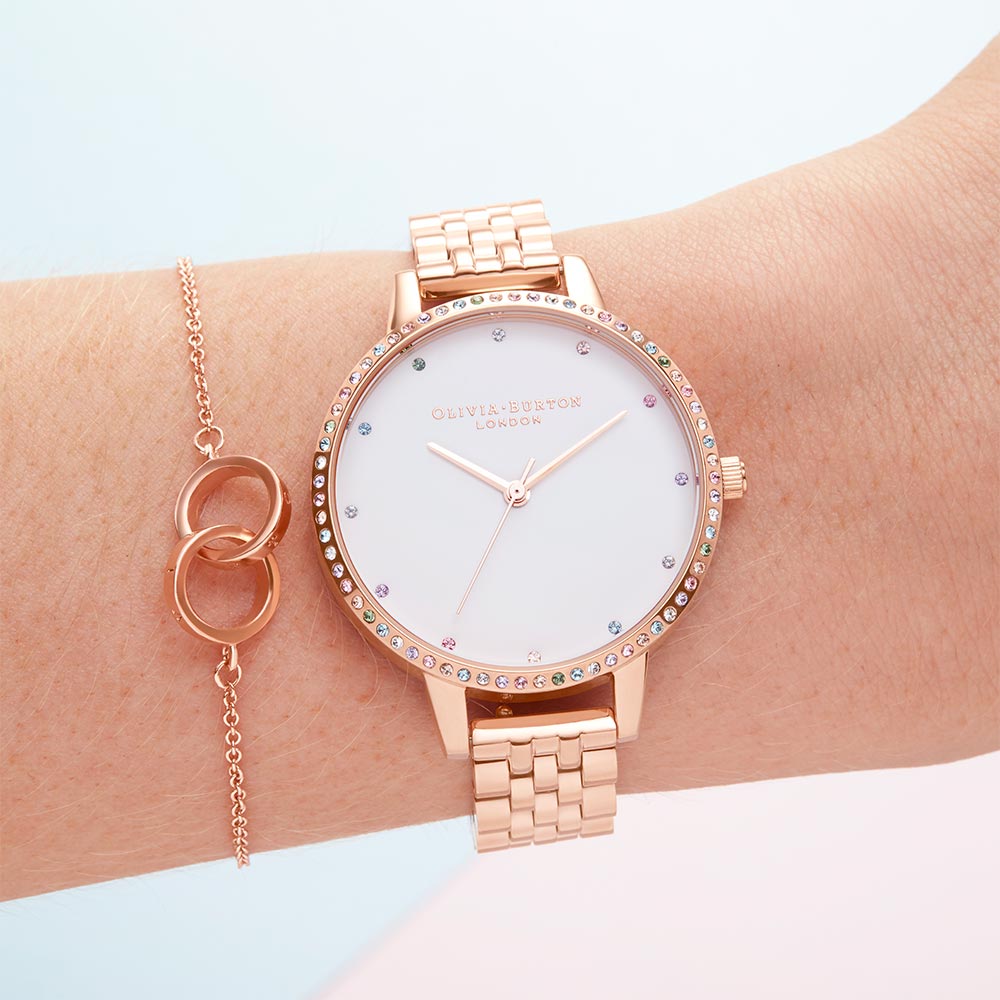 Olivia Burton Rainbow Bezel & Rose Gold Bracelet Ladies Watch - OB16RB21