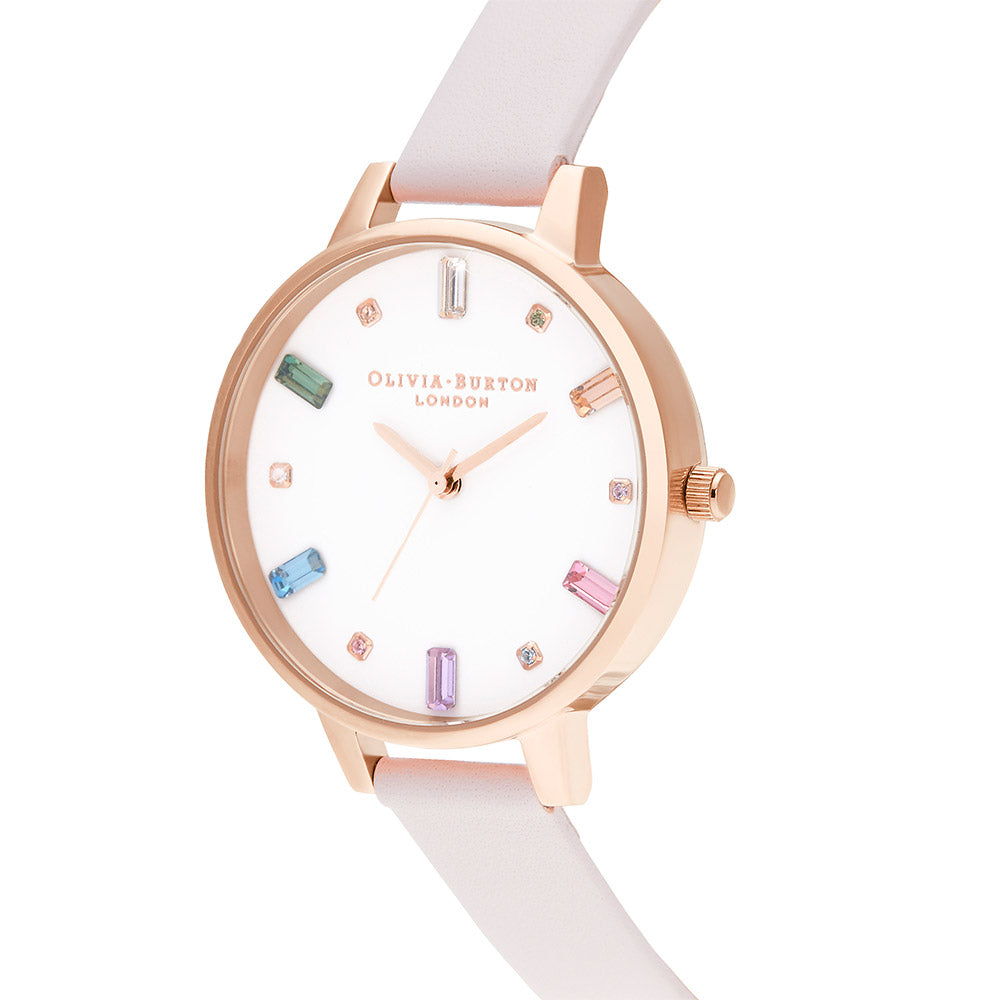 Olivia Burton Rainbow Blossom Leather White Dial Women's Watch - OB16RB22