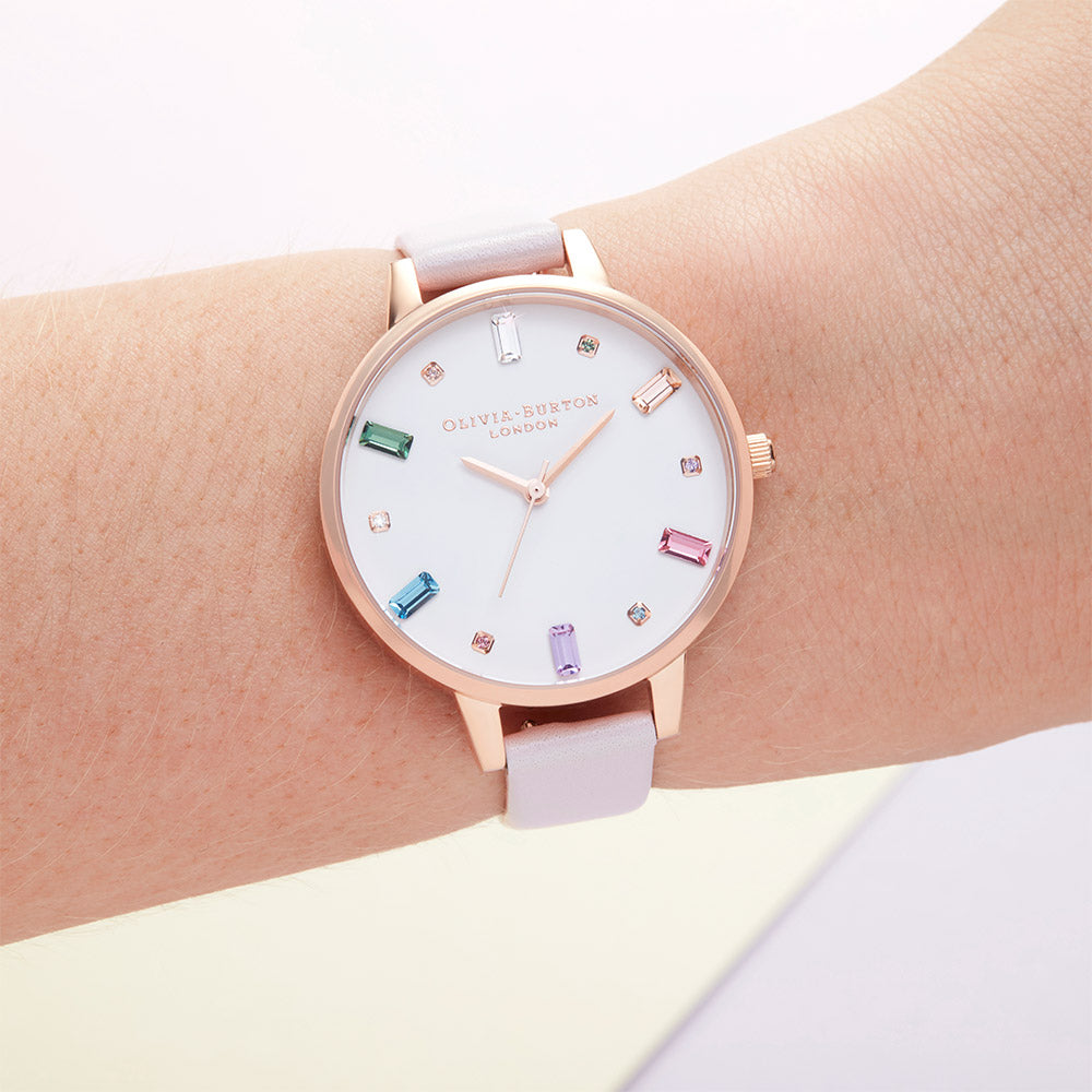 Olivia Burton Rainbow Blossom Leather White Dial Women's Watch - OB16RB22
