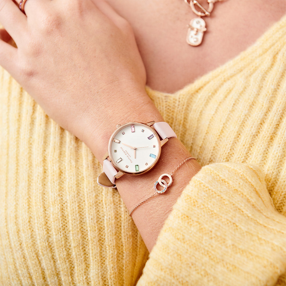 Olivia Burton Rainbow Blossom Leather White Dial Women's Watch - OB16RB22