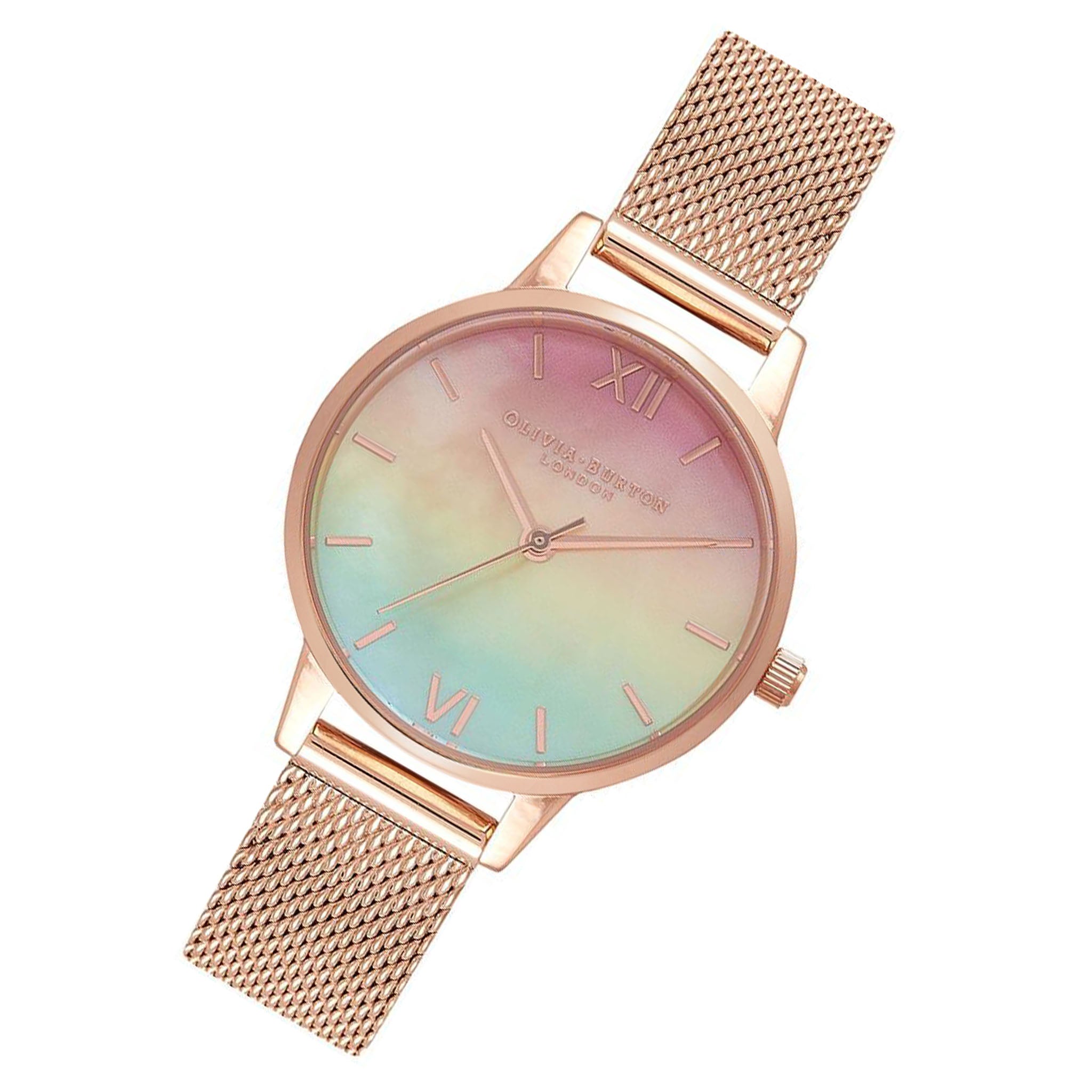 Olivia Burton Midi Rainbow Pearl Dial Rose Gold Mesh Women's Watch - OB16RB25