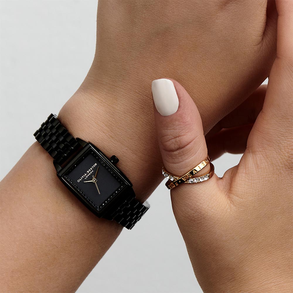 Olivia Burton Classic Sparkle Tank Gloss Black Bracelet Women's Watch - OB16SS35