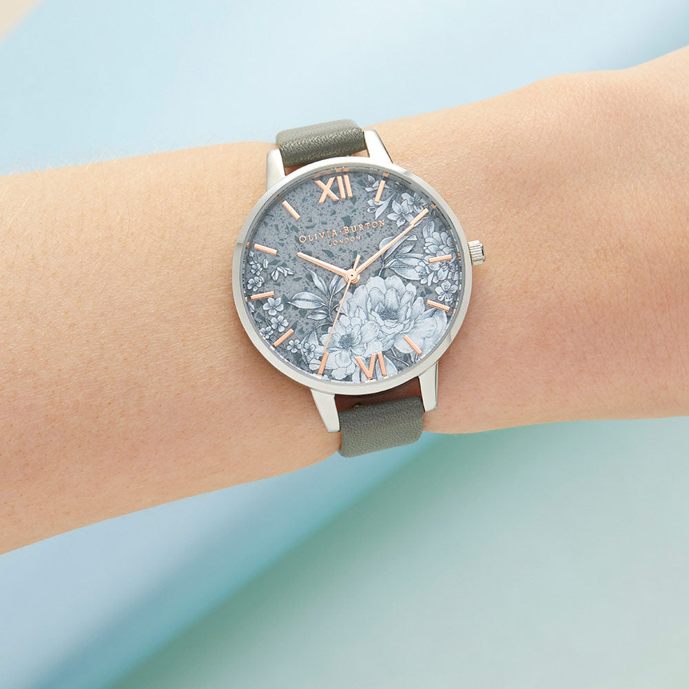 Olivia Burton Terrazzo Floral Dark Grey Leather Ladies Watch - OB16TZ05