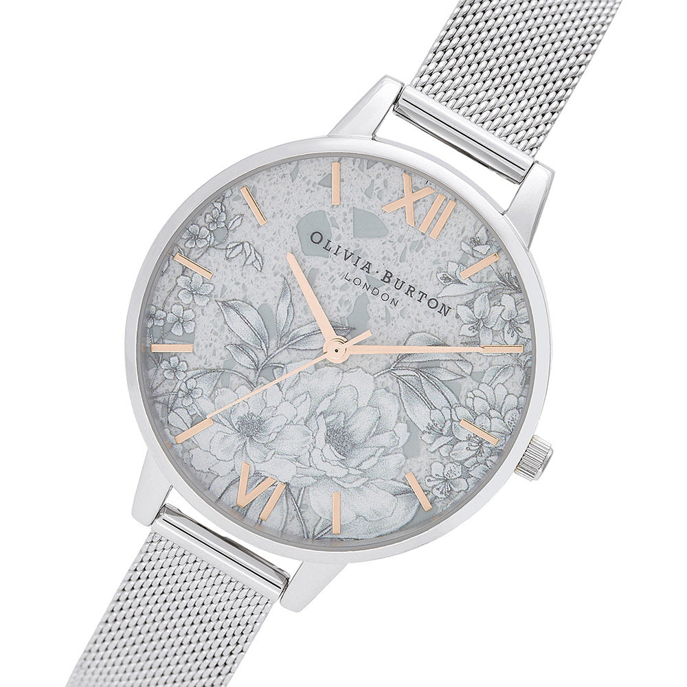 Olivia Burton Terrazzo Floral Silver Mesh Ladies Watch - OB16TZ06