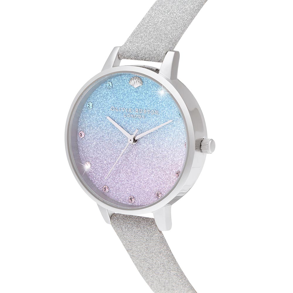 Olivia Burton Under The Sea Silver Glitter Leather Women's Watch - OB16US49