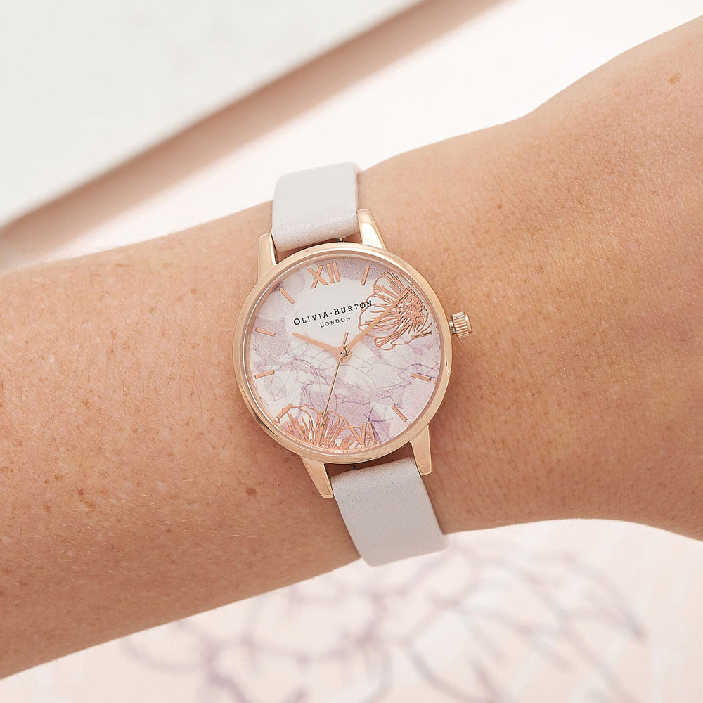 Olivia Burton Abstract Florals Blush Leather Ladies Watch - OB16VM12