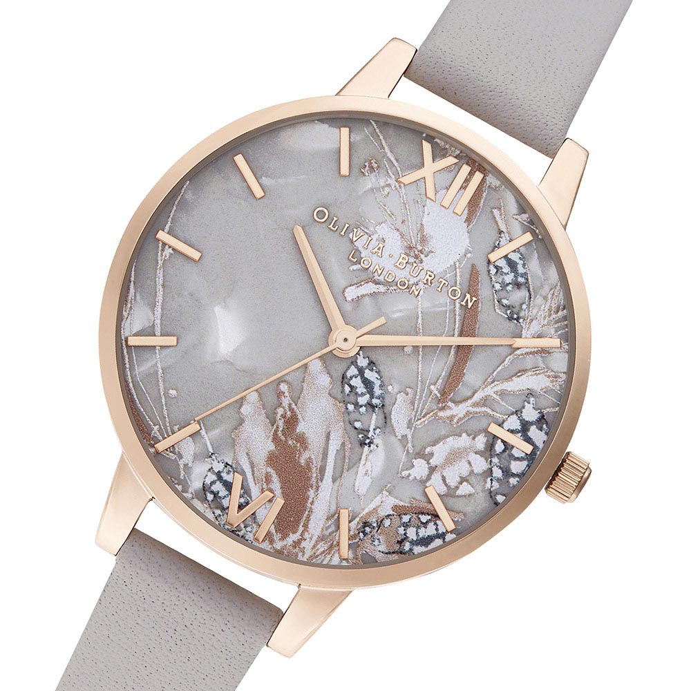 Olivia Burton Abstract Florals Grey Lilac Leather Ladies Watch - OB16VM37