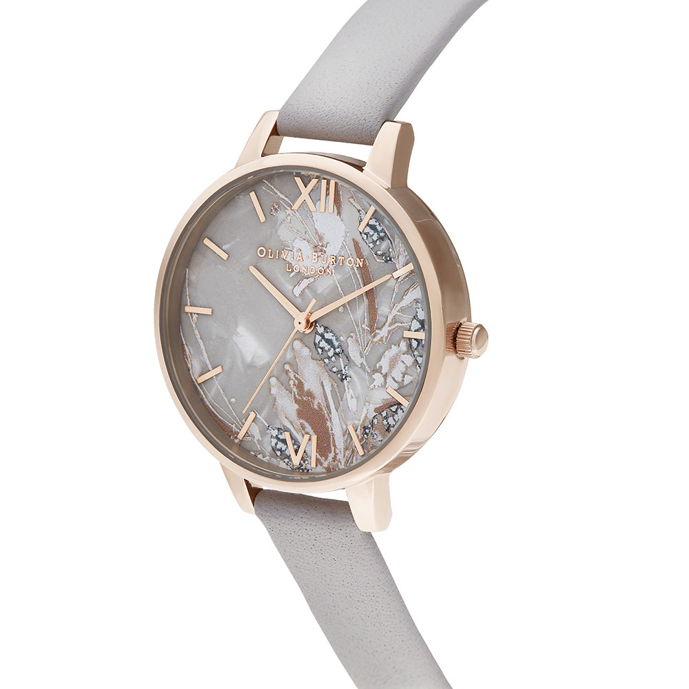 Olivia Burton Abstract Florals Grey Lilac Leather Ladies Watch - OB16VM37