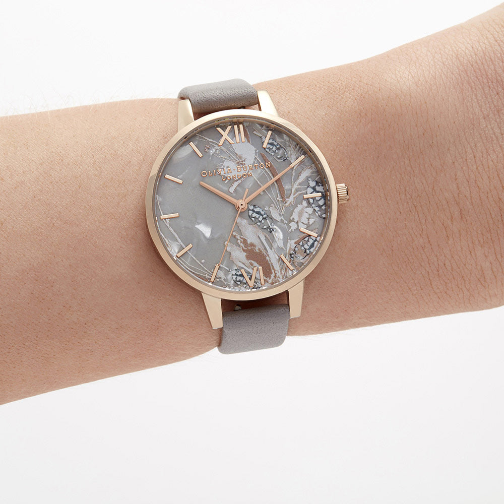 Olivia Burton Abstract Florals Grey Lilac Leather Ladies Watch - OB16VM37