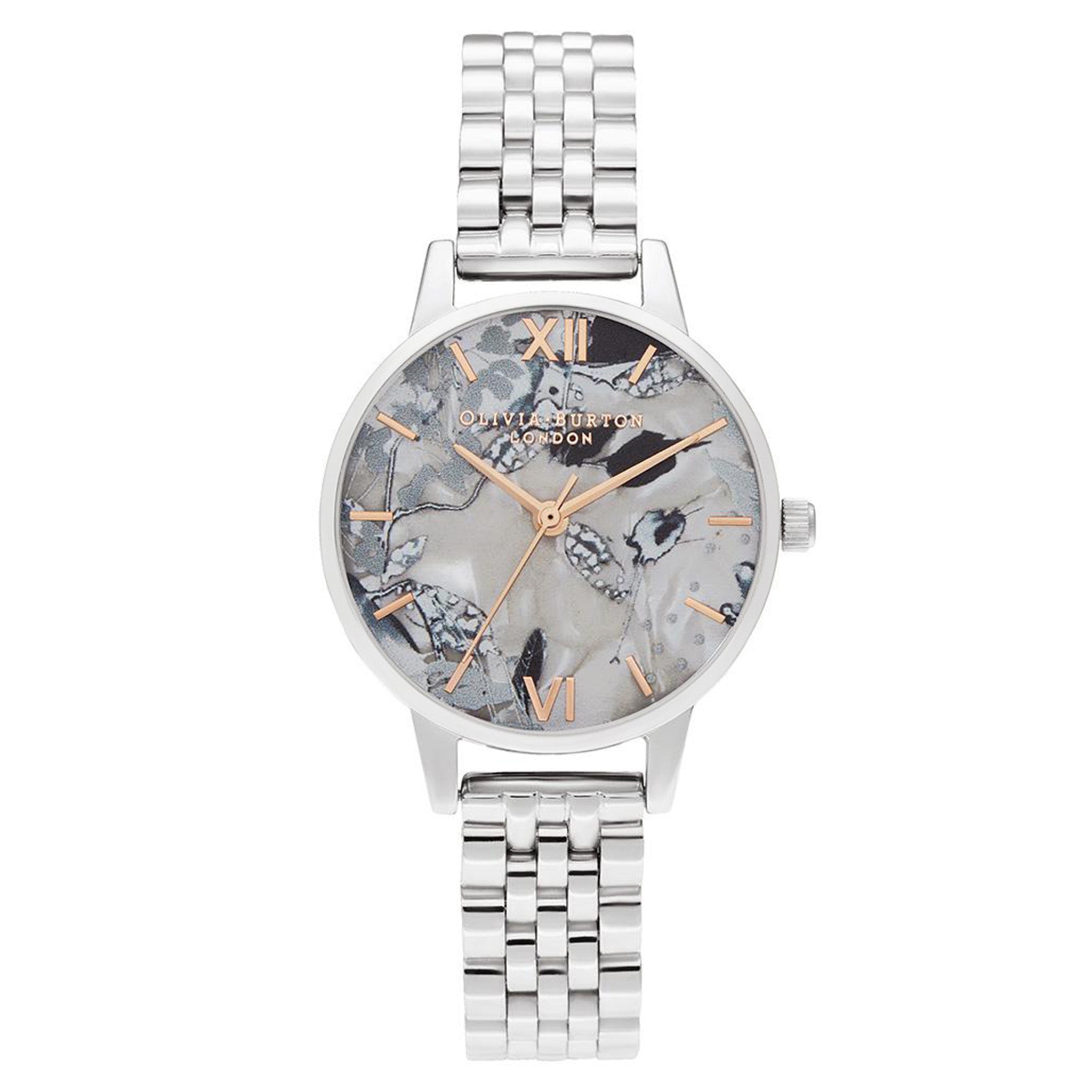 Olivia Burton Abstract Florals Silver Steel Women's Watch - OB16VM38