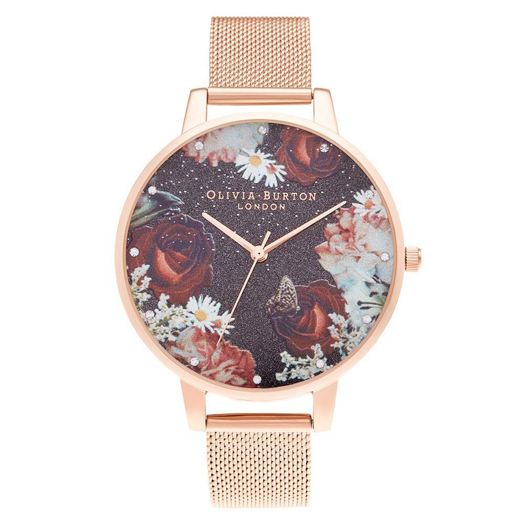 Olivia Burton Winter Blooms Rose Gold Mesh Women's Watch - OB16WG80