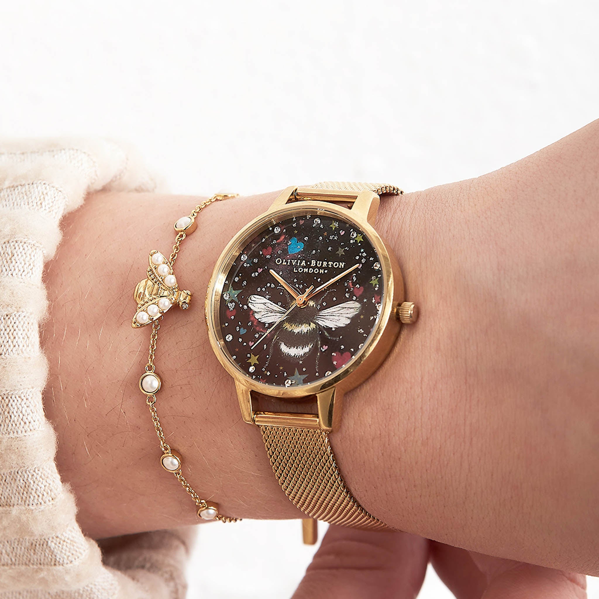 Olivia Burton Bee Demi Dial Gold Mesh Women's Watch - OB16WG85