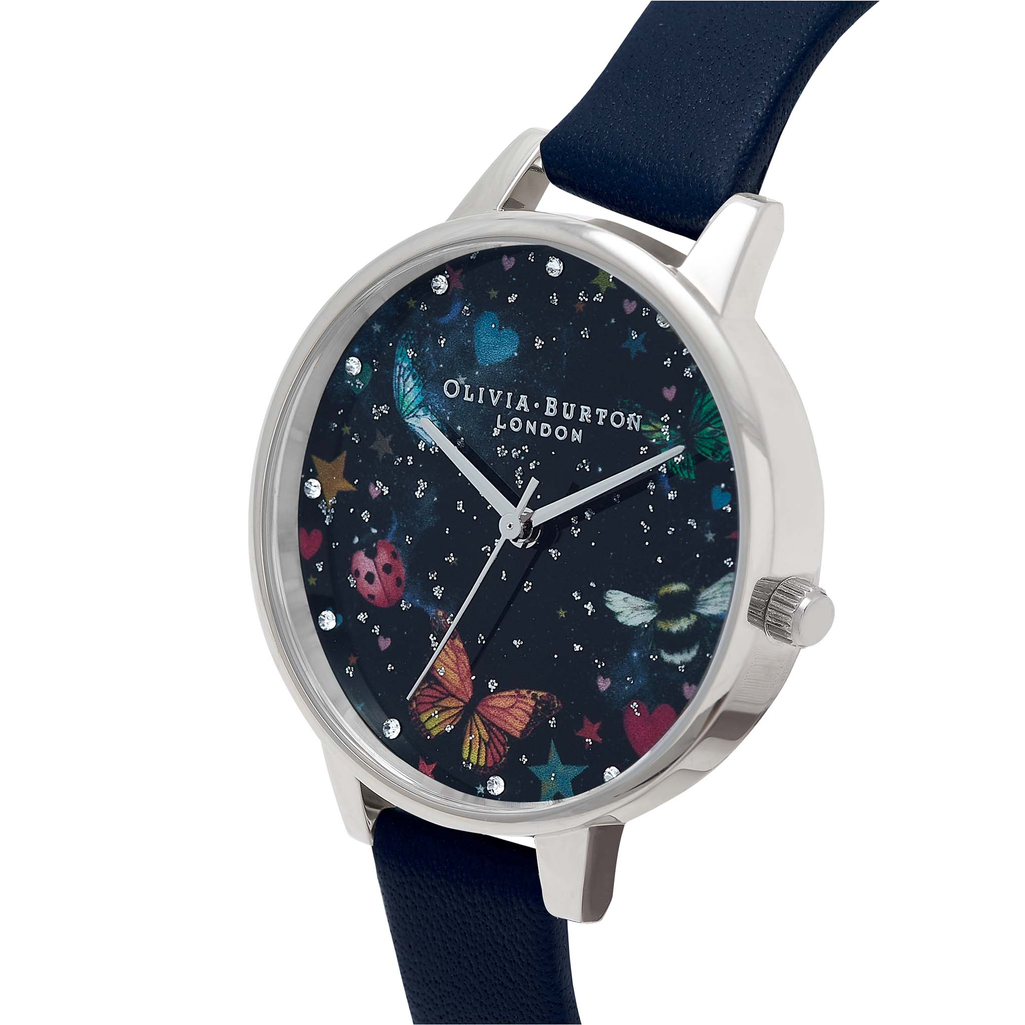 Olivia Burton Night Garden Demi Dial, Slim Case Navy & Silver Watch - OB16WG86