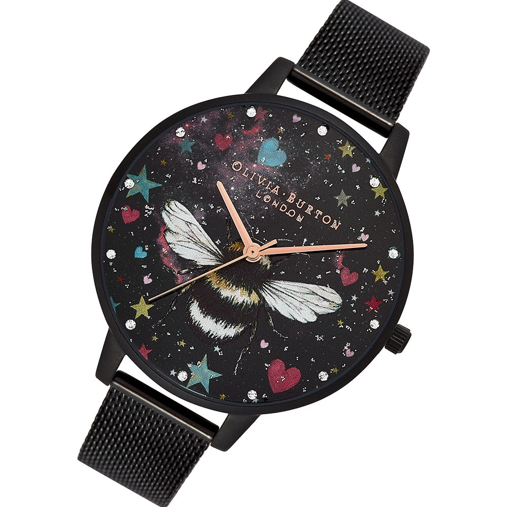 Olivia Burton Night Garden Black Mesh Big Dial Women's Watch - OB16WG87